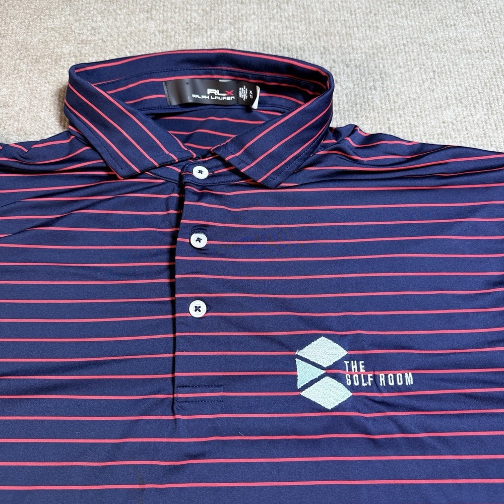 RLX Ralph Lauren Mens XL Golf Polo Navy Red Striped PERFORMANCE - READ AS IS